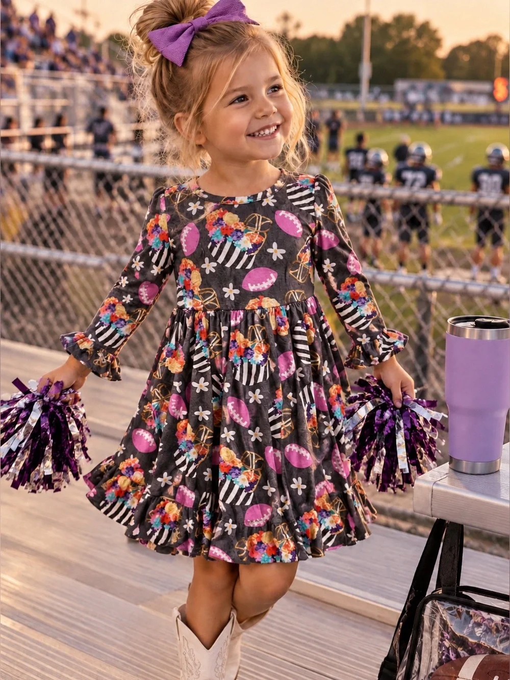 POSH PEANUT 📣 Posh Touchdown 3T/4T twirl NWT! Football dress long sleeve ruffle